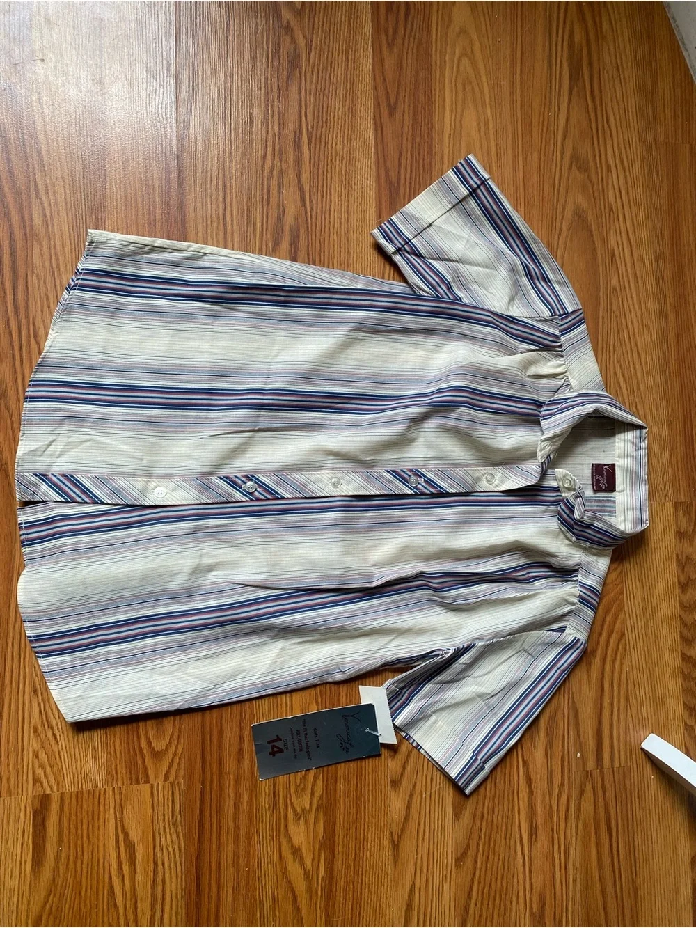 Vintage Veronica Lee Kids' Short-Sleeve Striped Button-Down Shirt - Cream & Blue